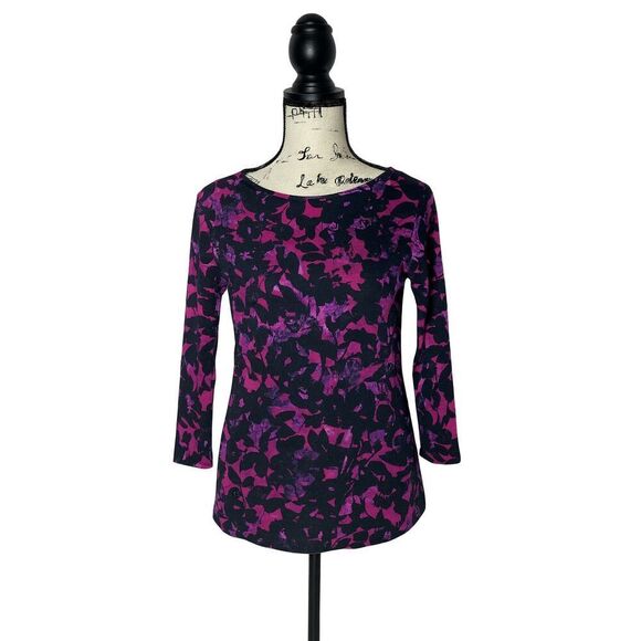Jones New York Women’s Small Purple Pink Floral Print Long Sleeve Top Blouse - Picture 1 of 3